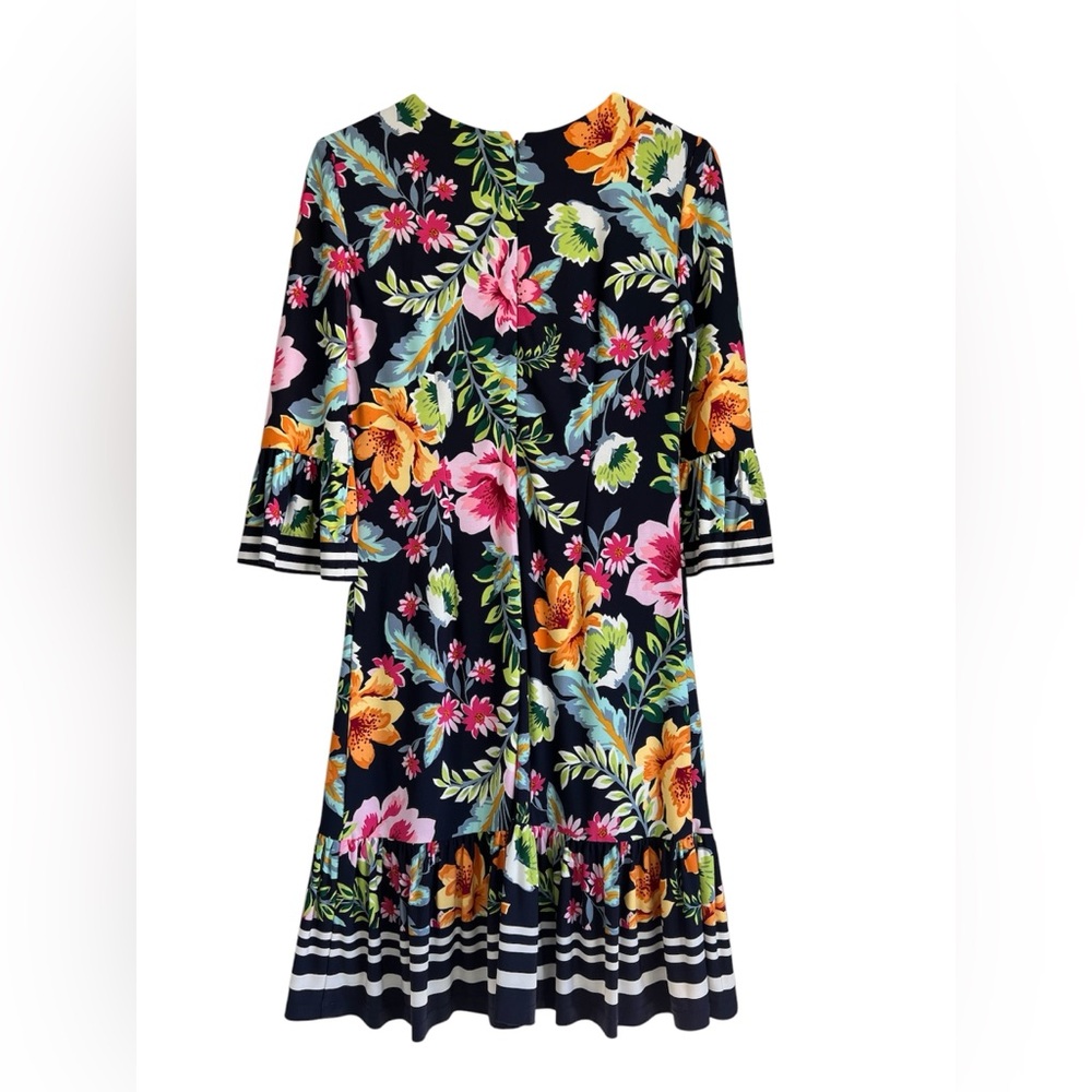 ELIZA J women’s navy blue pink orange yellow back zip ruffle shift dress size 4 - Picture 3 of 7